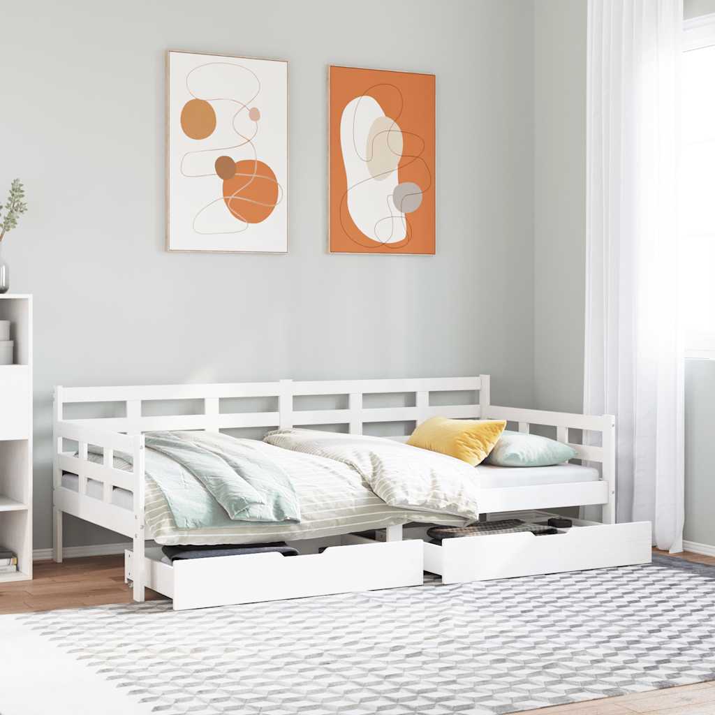 Daybed with Drawers without Mattress White 90x190 cm Single Solid Wood