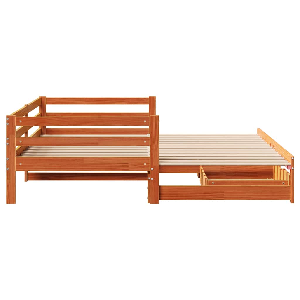 Daybed with Trundle&Drawers without Mattress Wax Brown 90x190 cm Single