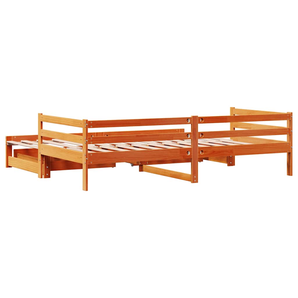 Daybed with Trundle&Drawers without Mattress Wax Brown 90x190 cm Single