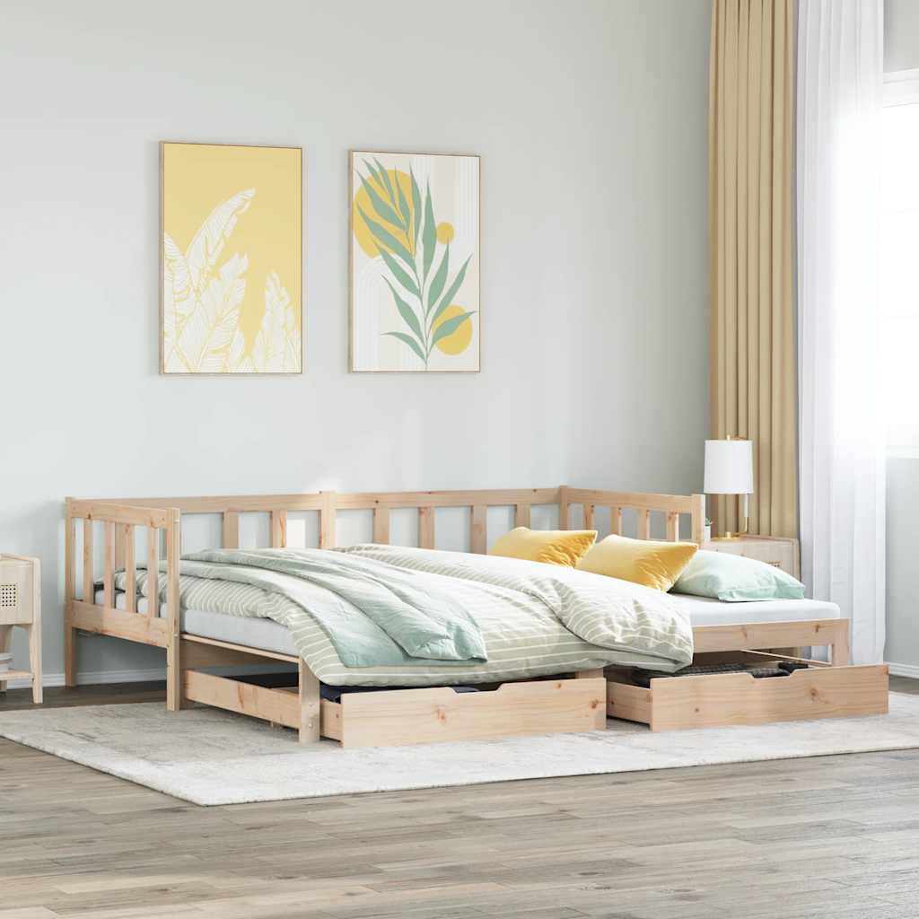 Daybed with Trundle and Drawers without Mattress 90x190 cm Single