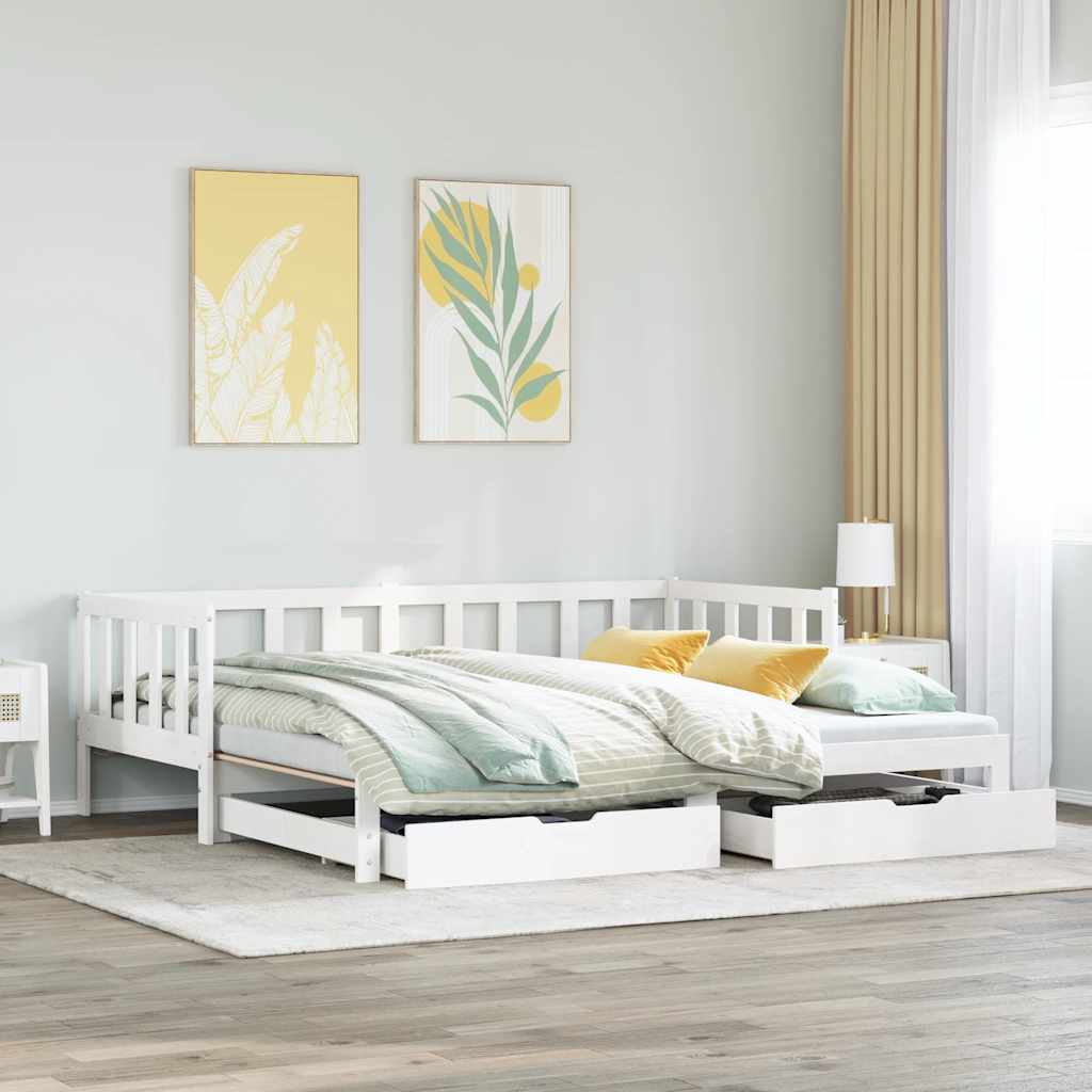 Daybed with Trundle and Drawers without Mattress White 90x190 cm Single