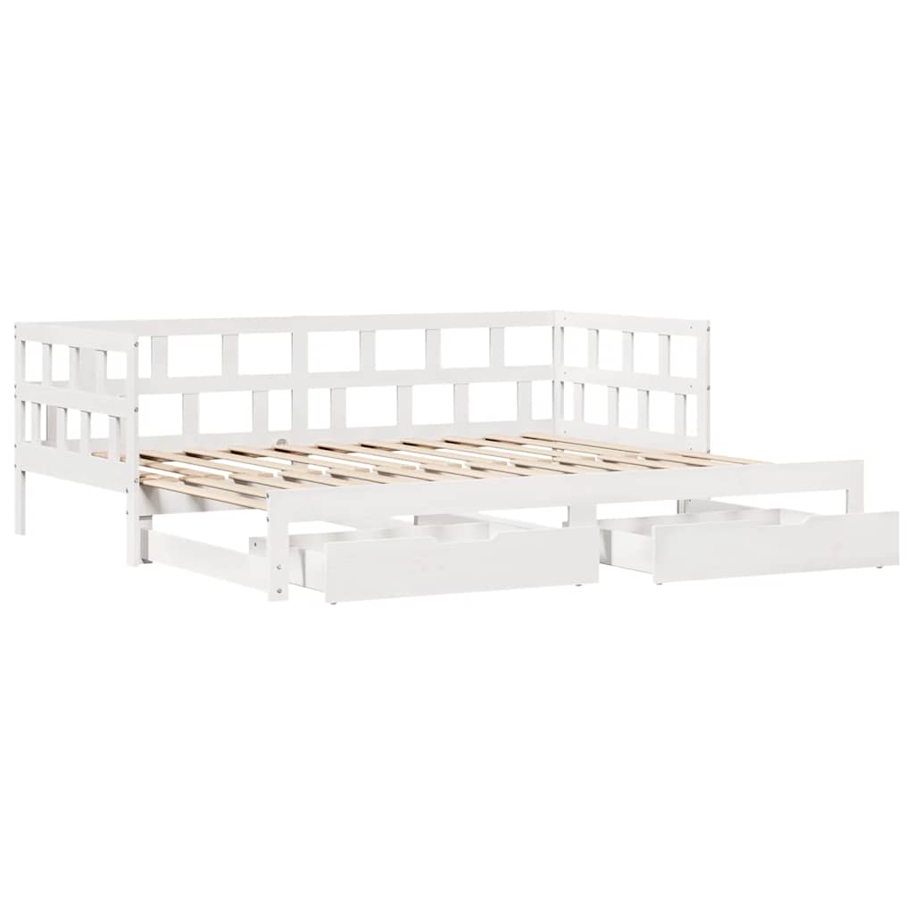 Daybed with Trundle and Drawers without Mattress White 90x190 cm Single