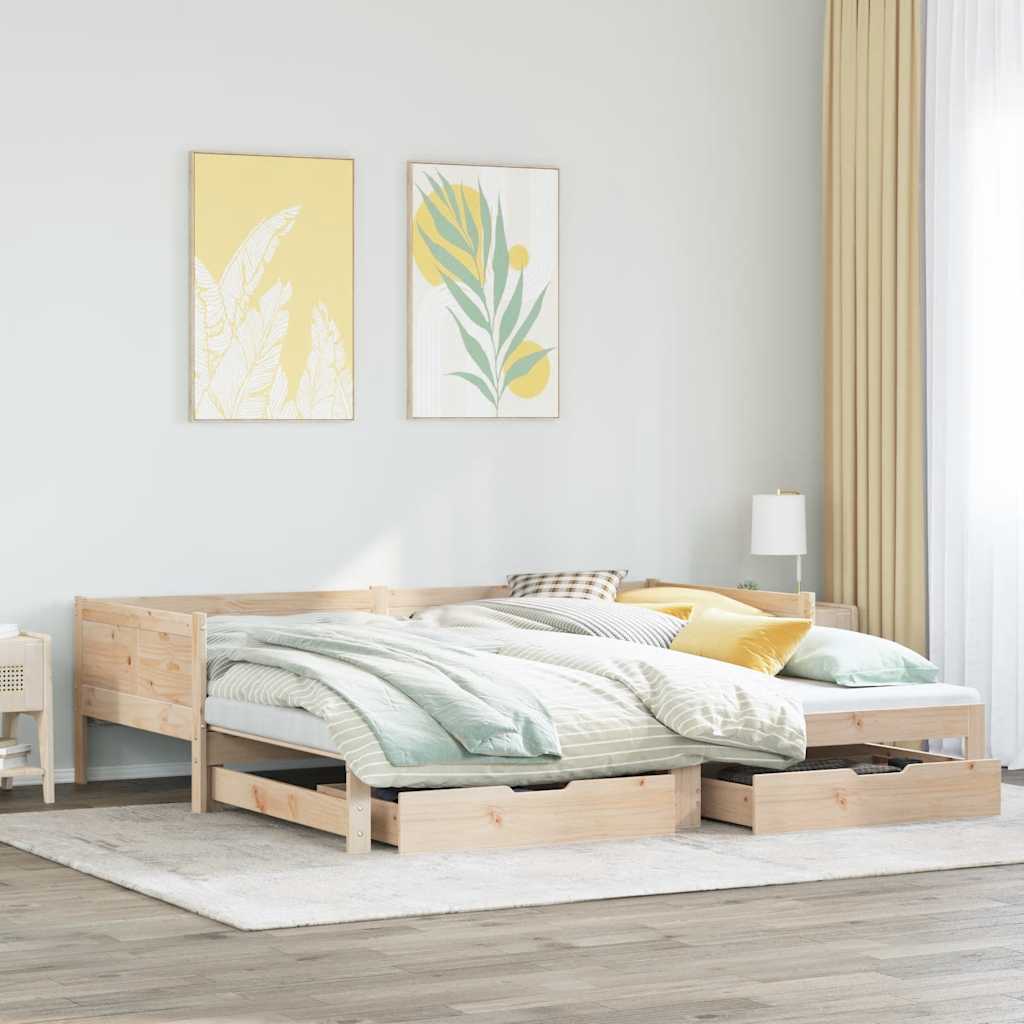 Daybed with Trundle and Drawers without Mattress 90x190 cm Single