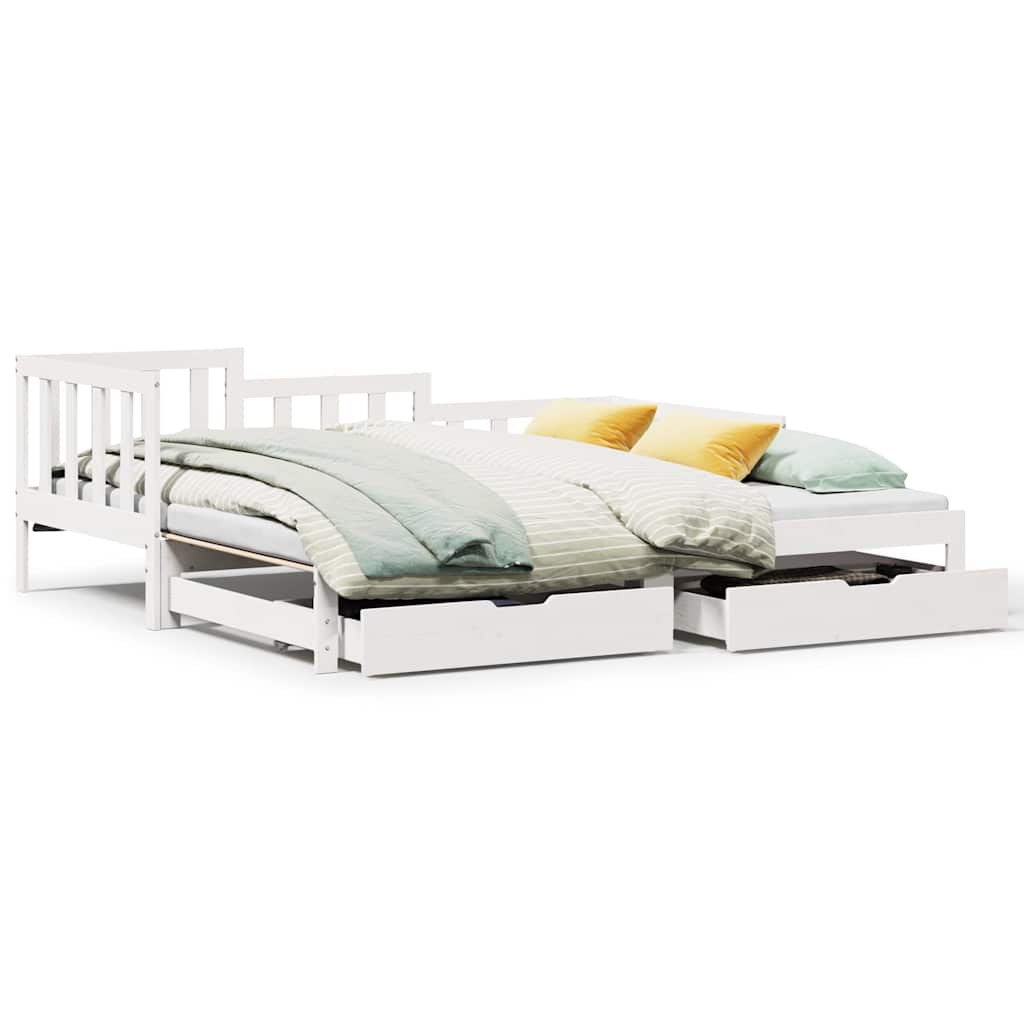 Daybed with Trundle and Drawers without Mattress White 90x190 cm Single