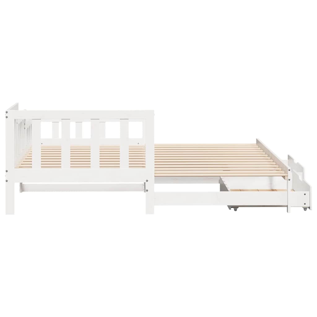 Daybed with Trundle and Drawers without Mattress White 90x190 cm Single