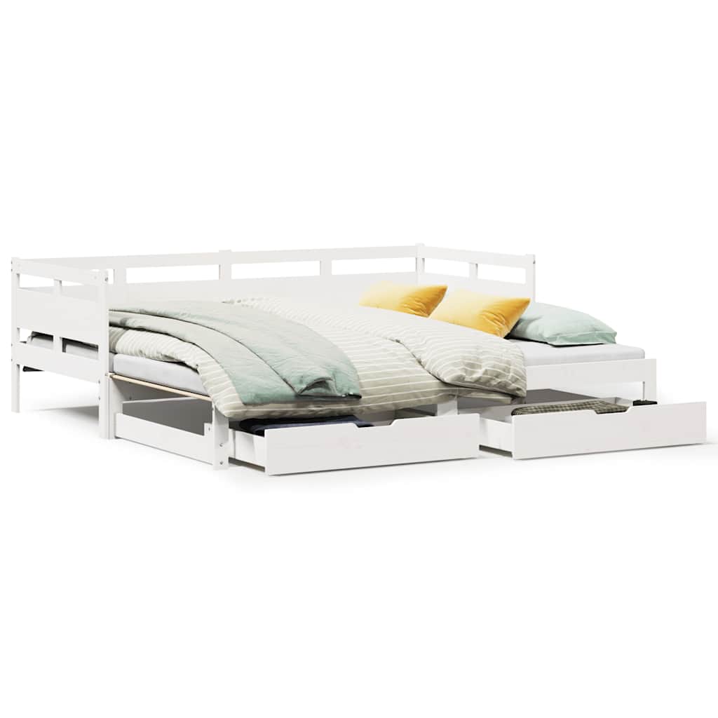 Daybed with Trundle and Drawers without Mattress White 90x190 cm Single