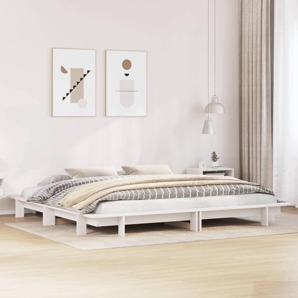 Bed Frame without Mattress White 200x200 cm Solid Wood Pine