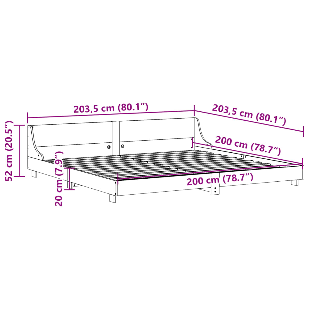 Bed Frame without Mattress White 200x200 cm Solid Wood Pine