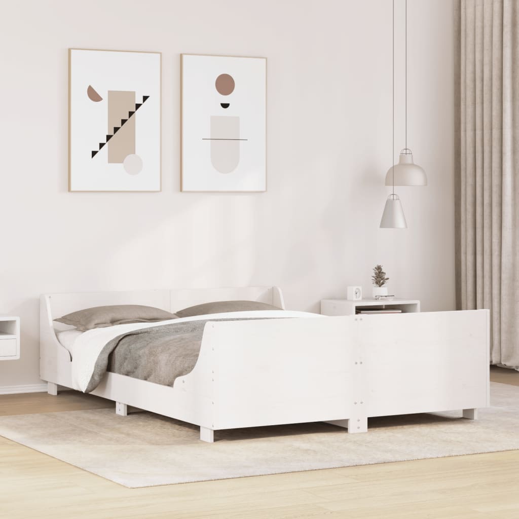 Bed Frame without Mattress White 150x200 cm King Size Solid Wood Pine