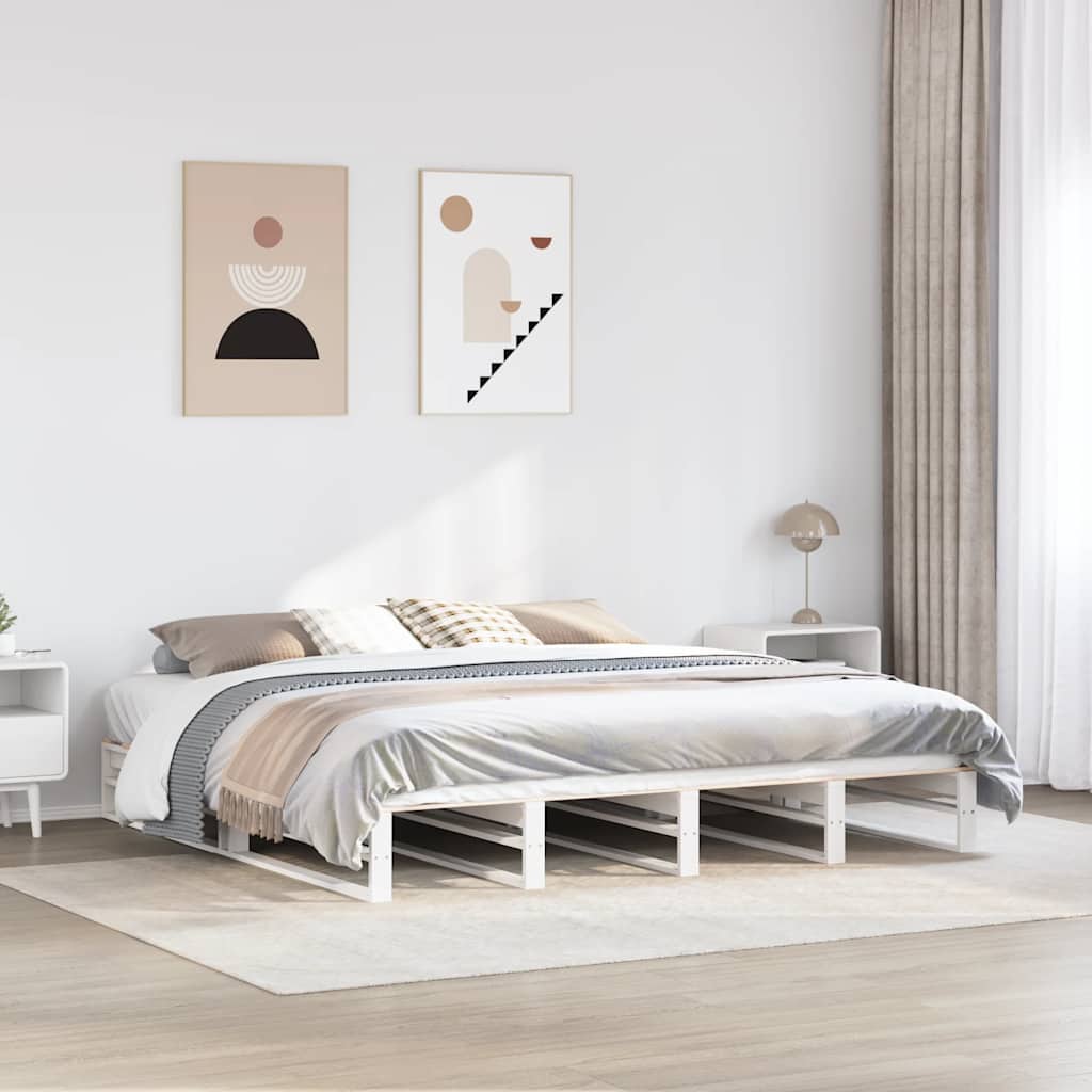 Bed Frame without Mattress White 200x200 cm Solid Wood Pine