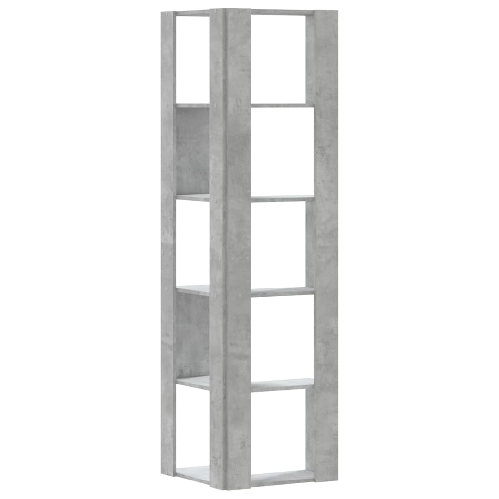 Corner Bookcase 5-Tier Concrete Grey 50x50x179 cm Engineered Wood