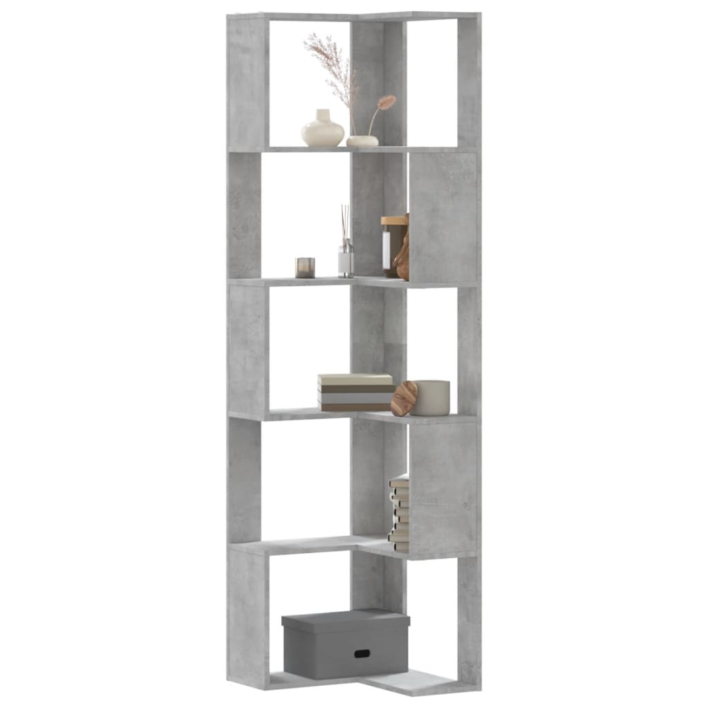 Corner Bookcase 5-Tier Concrete Grey 50x50x179 cm Engineered Wood