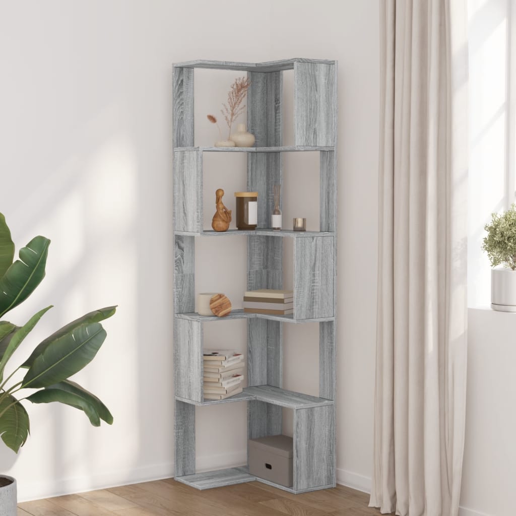 Corner Bookcase 5-Tier Grey Sonoma 50x50x179 cm Engineered Wood