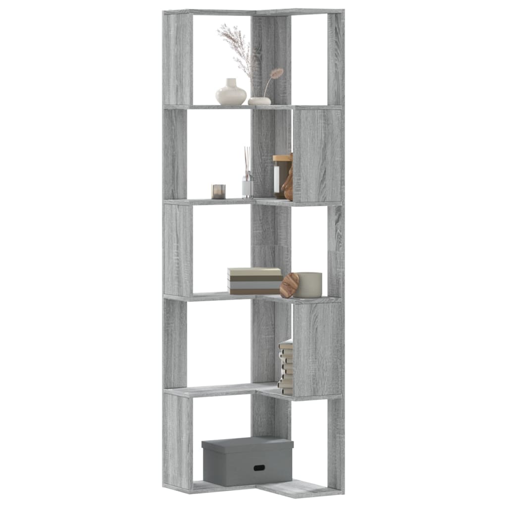 Corner Bookcase 5-Tier Grey Sonoma 50x50x179 cm Engineered Wood