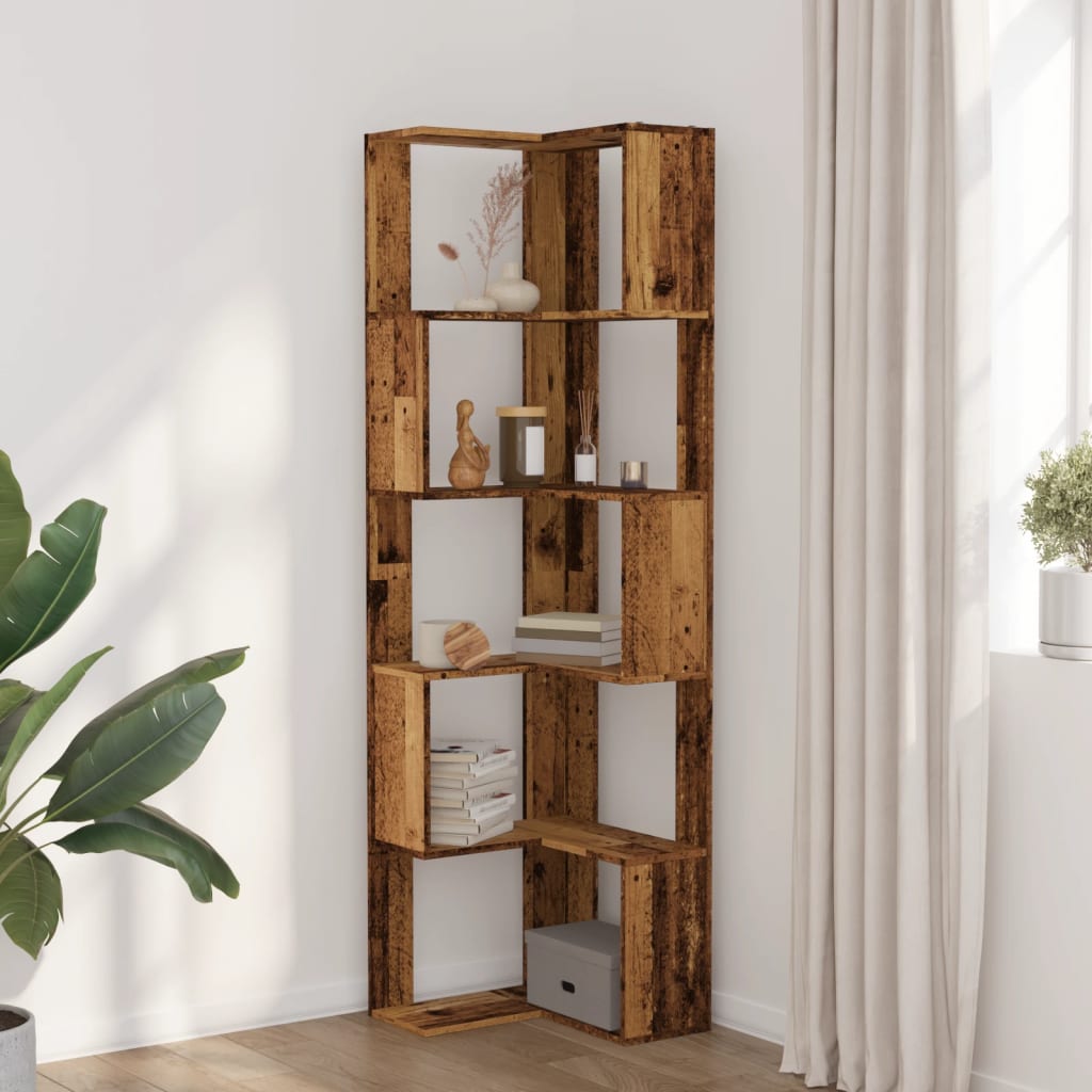 Corner Bookcase 5-Tier Old Wood 50x50x179 cm Engineered Wood