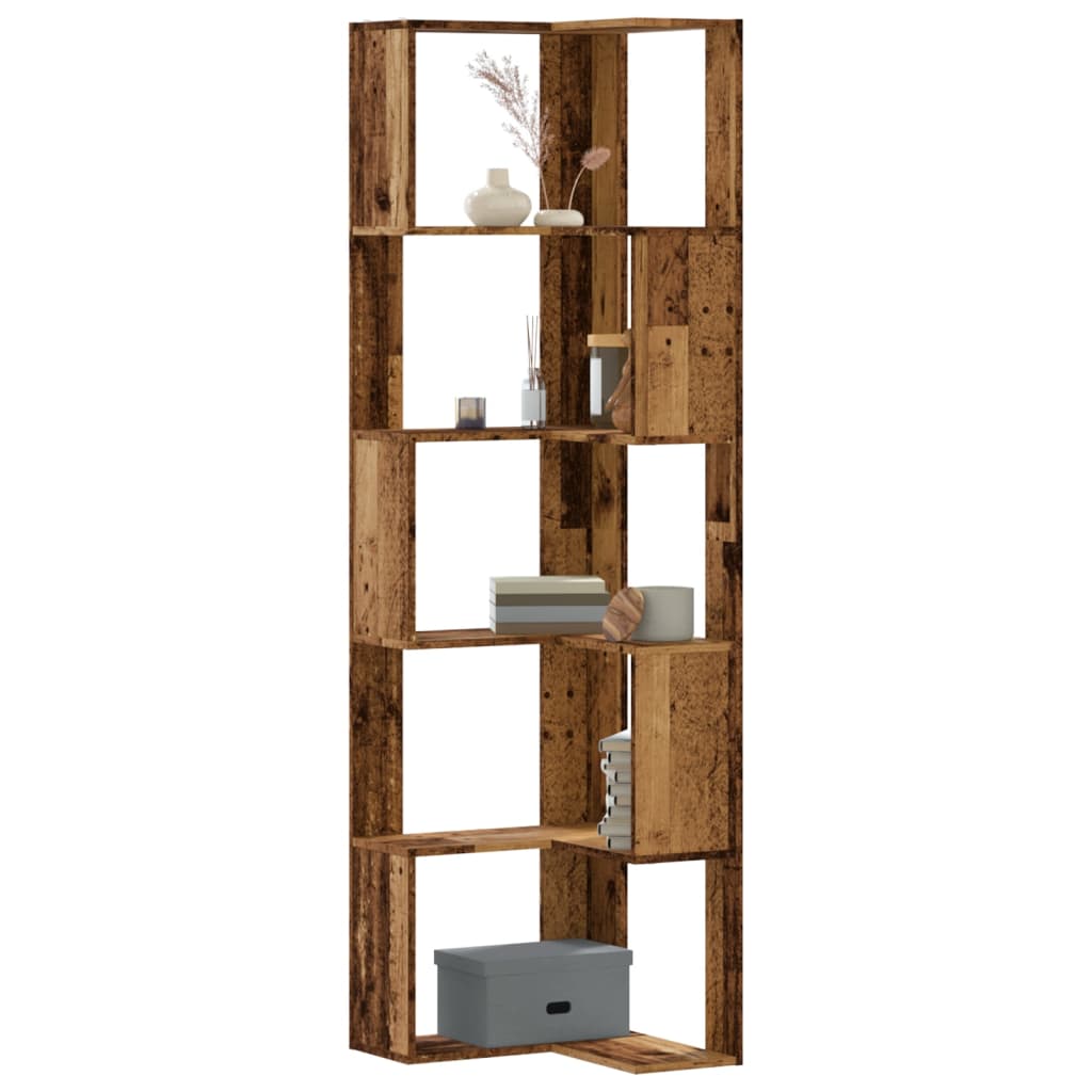 Corner Bookcase 5-Tier Old Wood 50x50x179 cm Engineered Wood