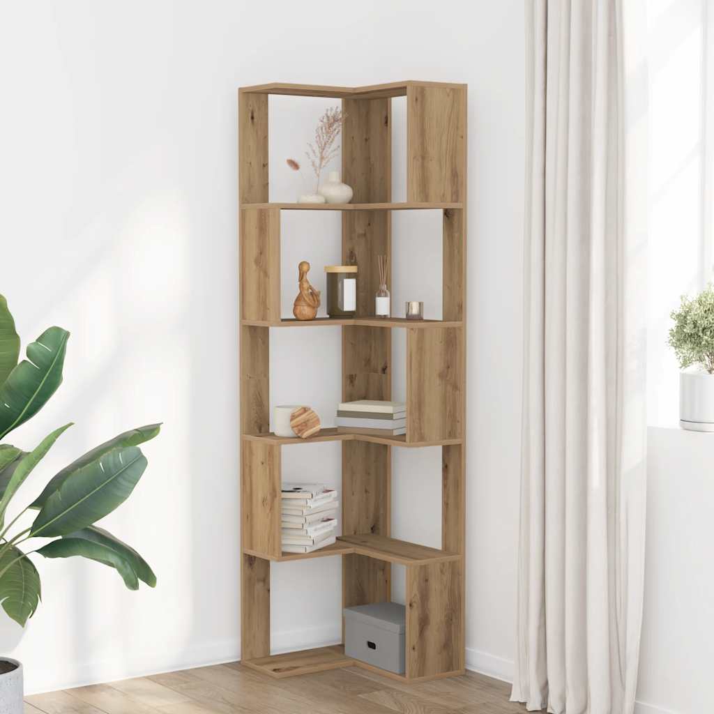 Corner Bookcase 5-Tier Artisian Oak 50x50x179 cm Engineered Wood