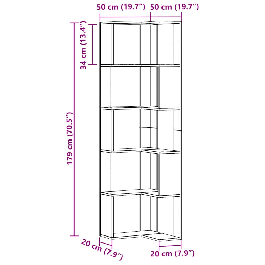 Corner Bookcase 5-Tier Artisian Oak 50x50x179 cm Engineered Wood