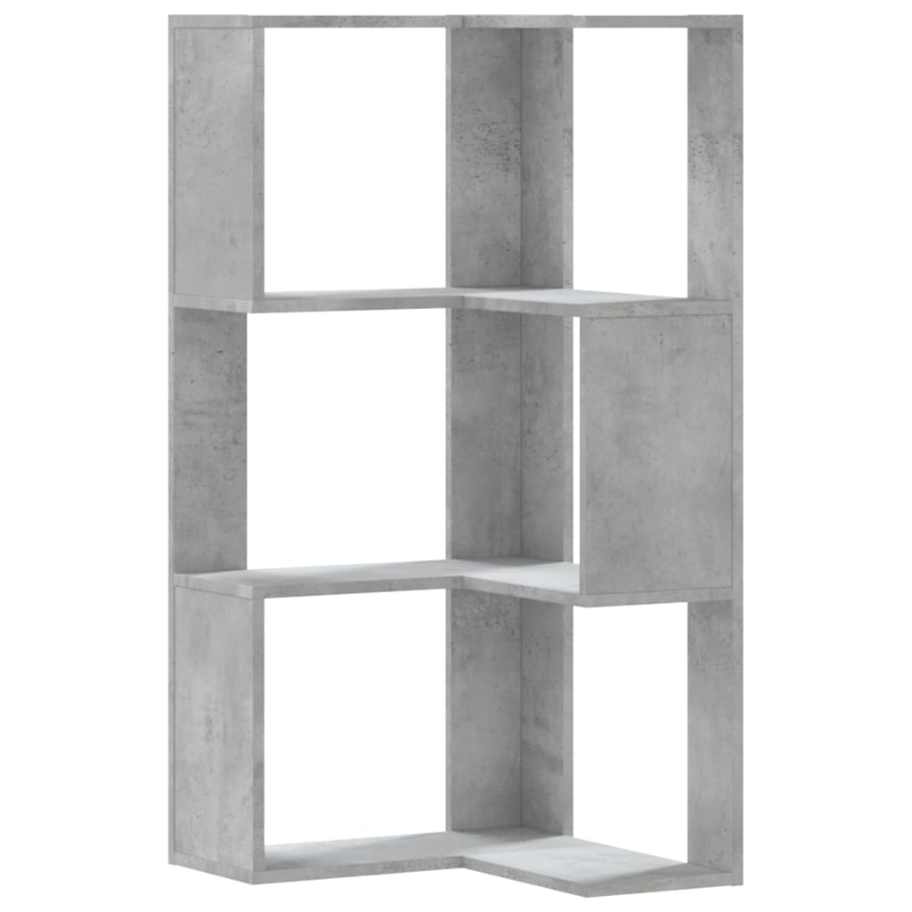 Corner Bookcase 3-Tier Concrete Grey 50x50x102 cm Engineered Wood