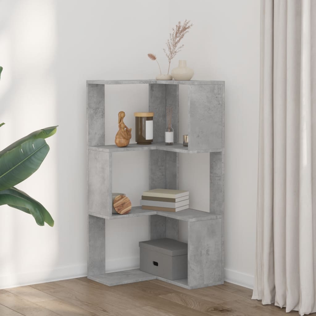 Corner Bookcase 3-Tier Concrete Grey 50x50x102 cm Engineered Wood