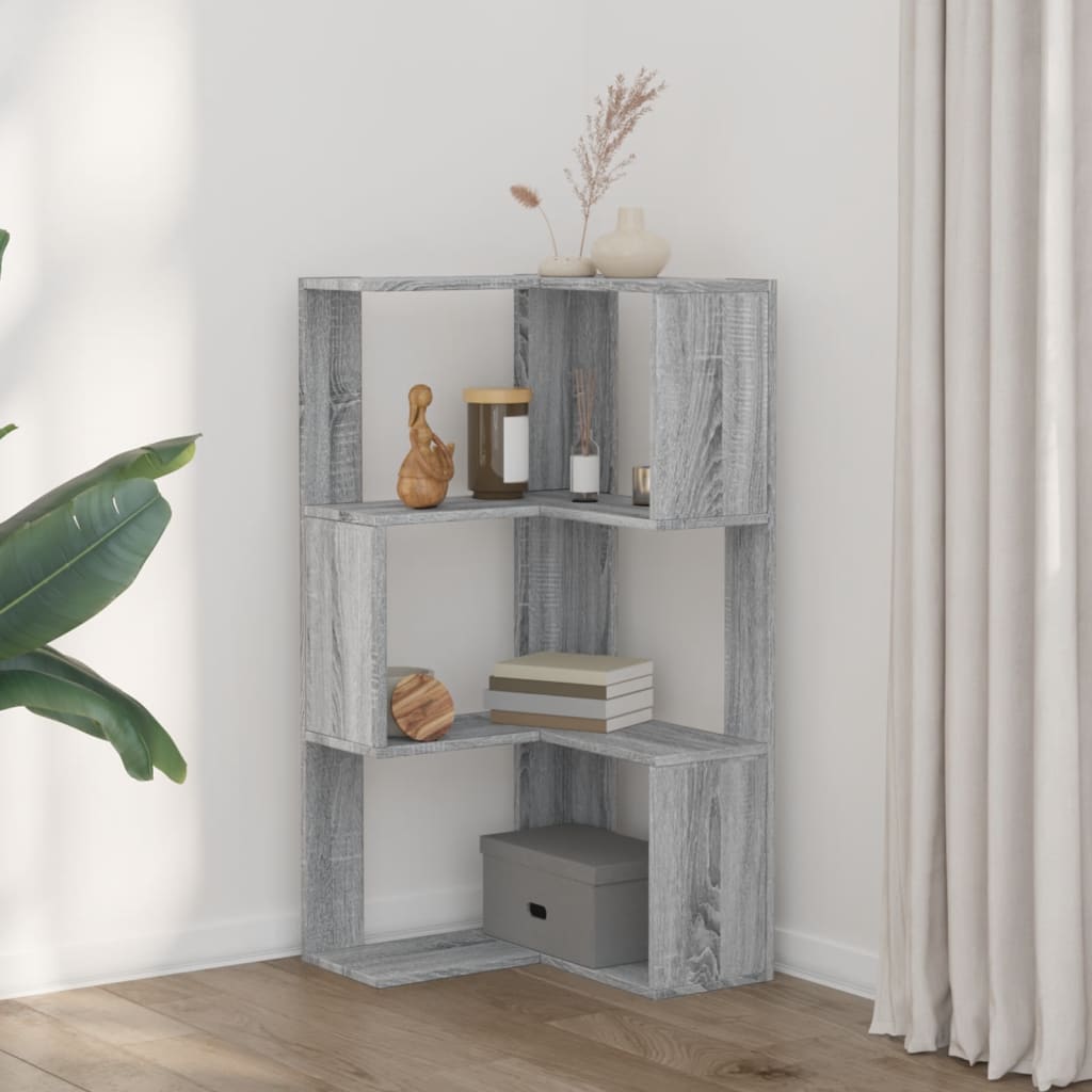 Corner Bookcase 3-Tier Grey Sonoma 50x50x102 cm Engineered Wood