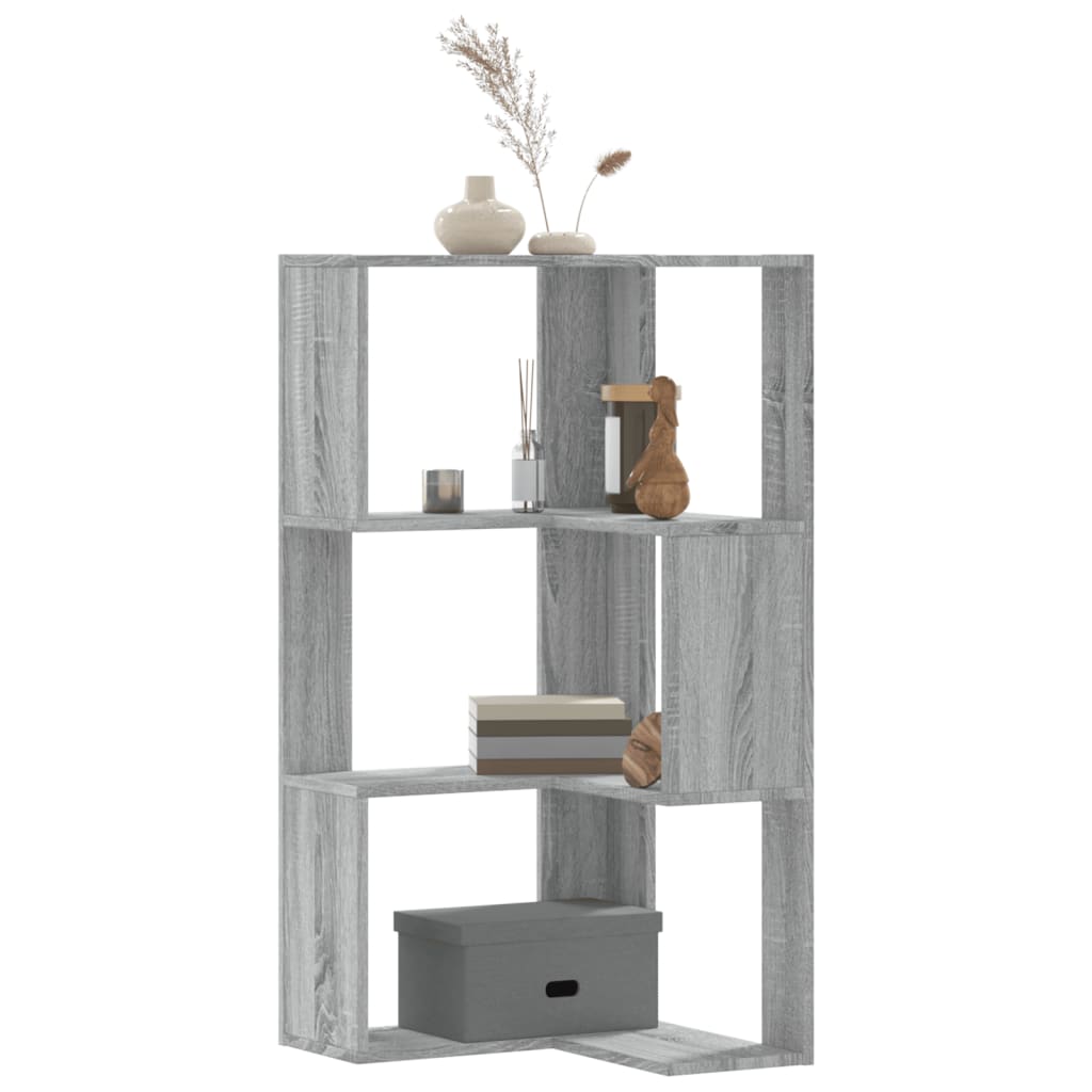 Corner Bookcase 3-Tier Grey Sonoma 50x50x102 cm Engineered Wood