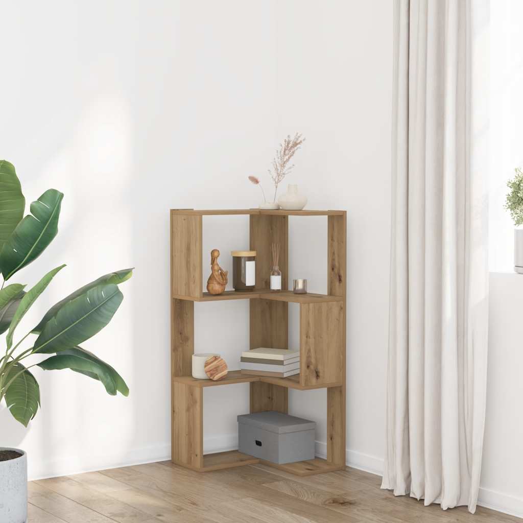 Corner Bookcase 3-Tier Artisian Oak 50x50x102 cm Engineered Wood