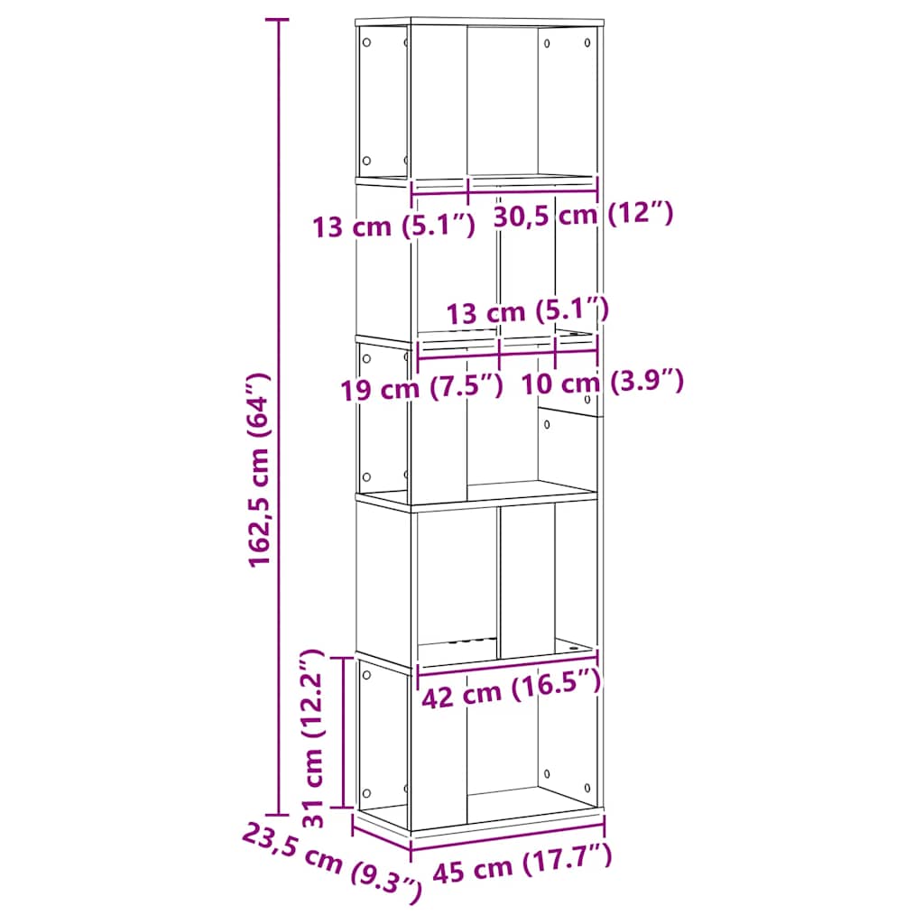 Bookcase 5-Tier Artisian Oak 45x23.5x162.5 cm Engineered Wood