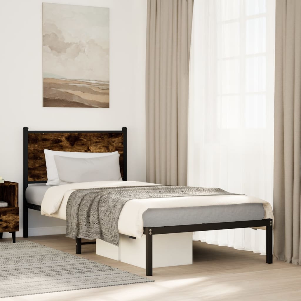 Metal Bed Frame without Mattress Smoked Oak 75x190 cm Small Single