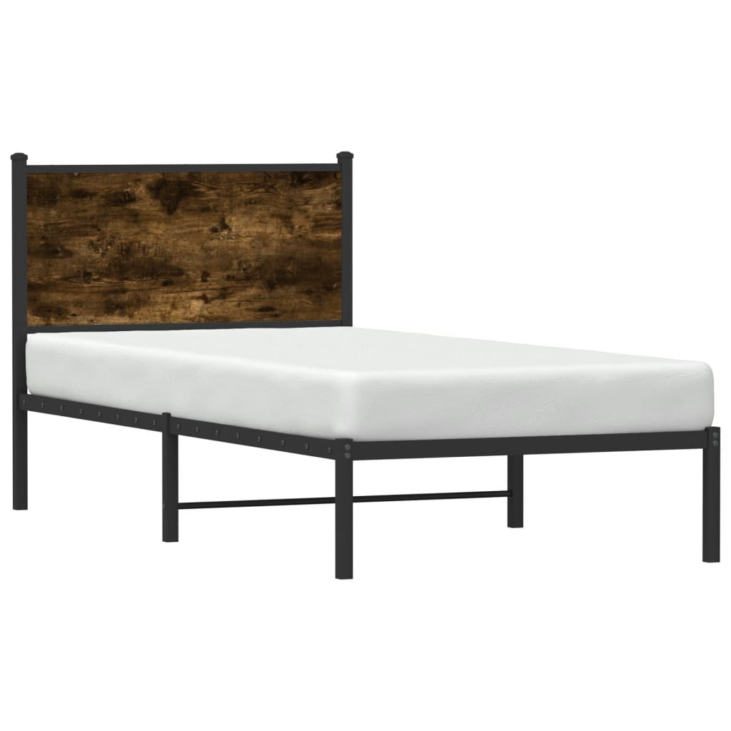 Metal Bed Frame without Mattress Smoked Oak 80x200 cm