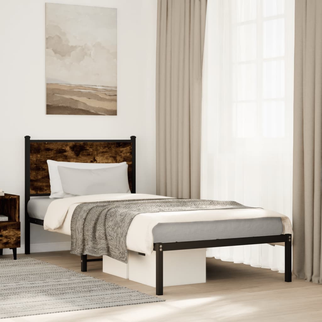 Metal Bed Frame without Mattress Smoked Oak 90x190 cm Single