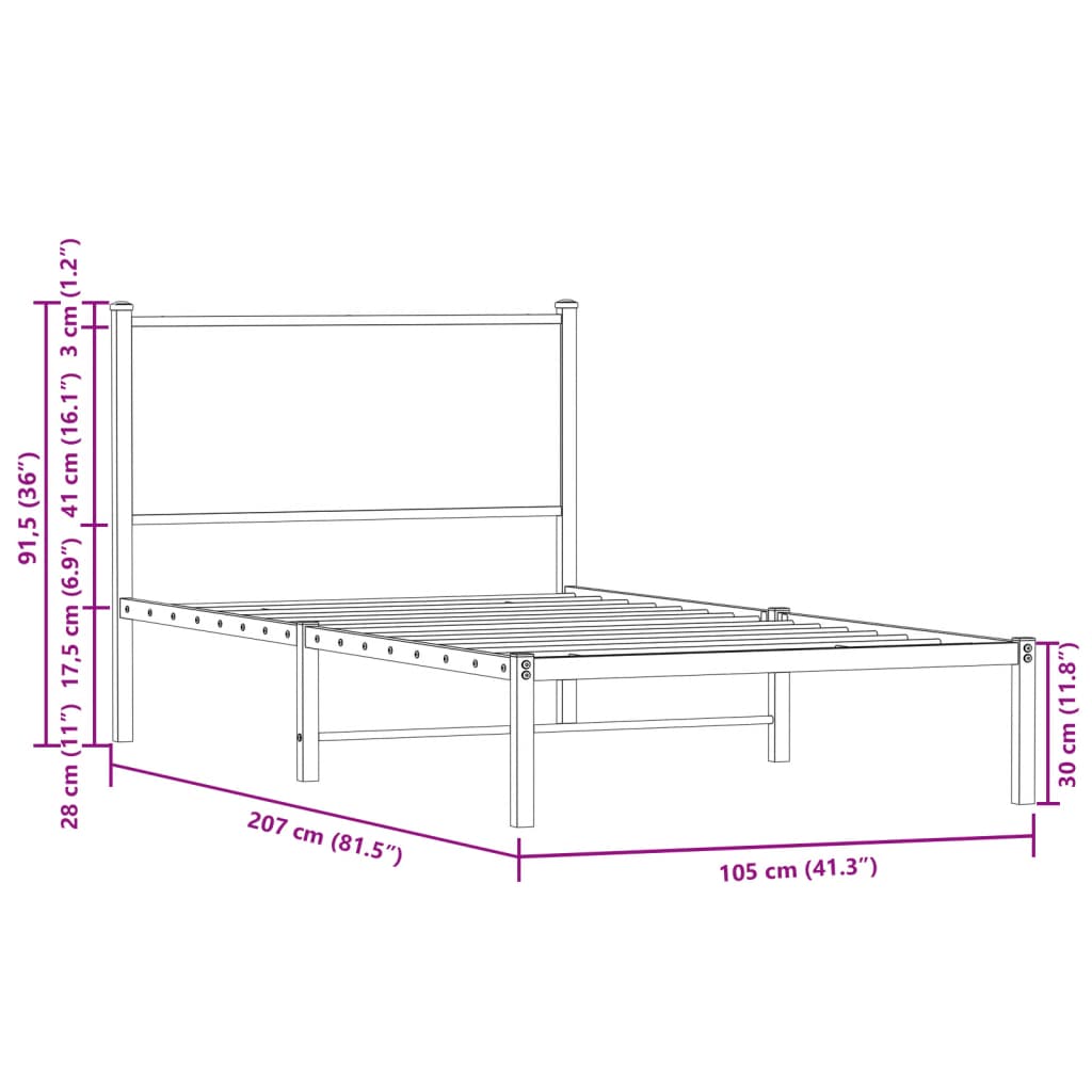 Metal Bed Frame without Mattress Smoked Oak 100x200 cm