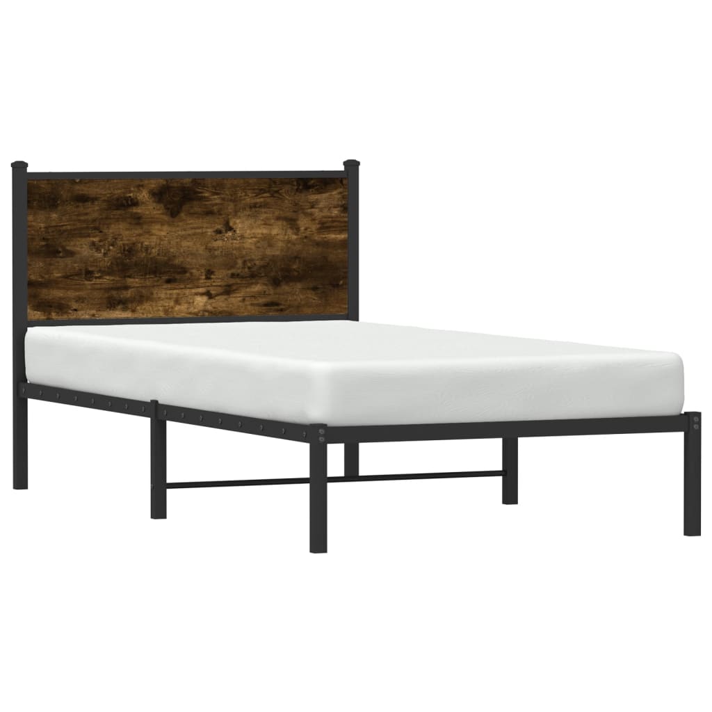Metal Bed Frame without Mattress Smoked Oak 107x203 cm