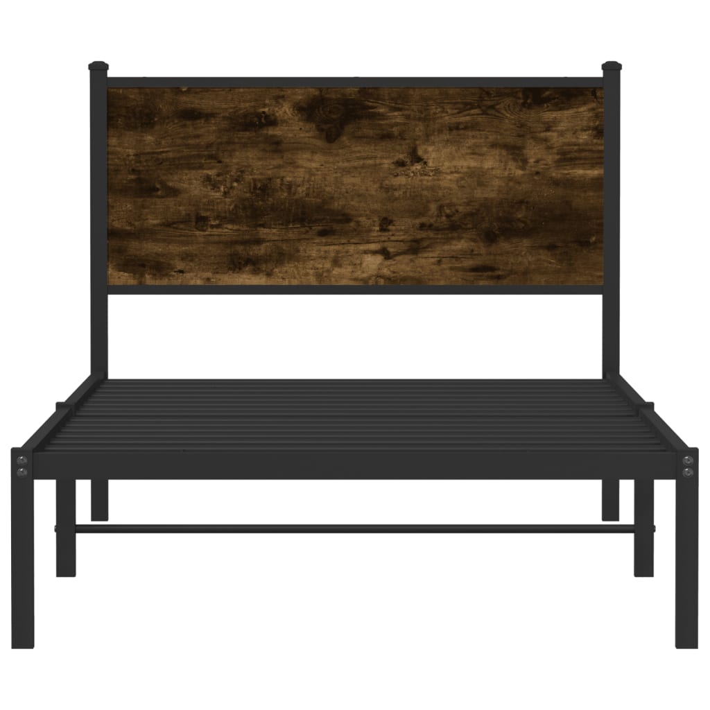 Metal Bed Frame without Mattress Smoked Oak 107x203 cm