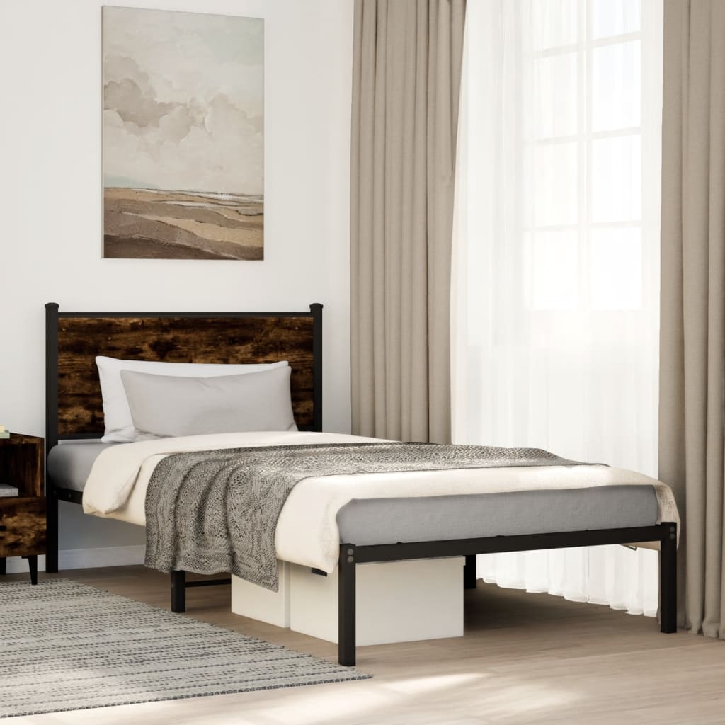Metal Bed Frame without Mattress Smoked Oak 107x203 cm