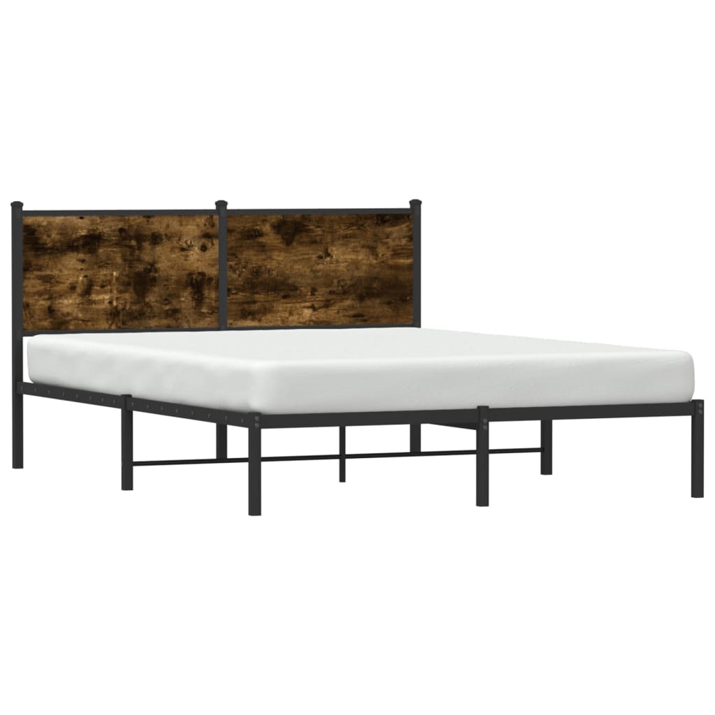 Metal Bed Frame without Mattress Smoked Oak 137x190 cm