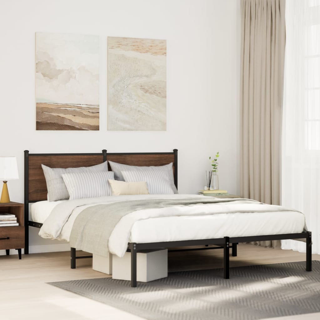 Metal Bed Frame without Mattress Smoked Oak 140x200 cm