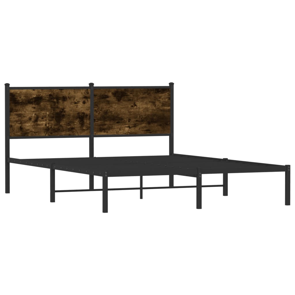 Metal Bed Frame without Mattress Smoked Oak 150x200 cm King Size