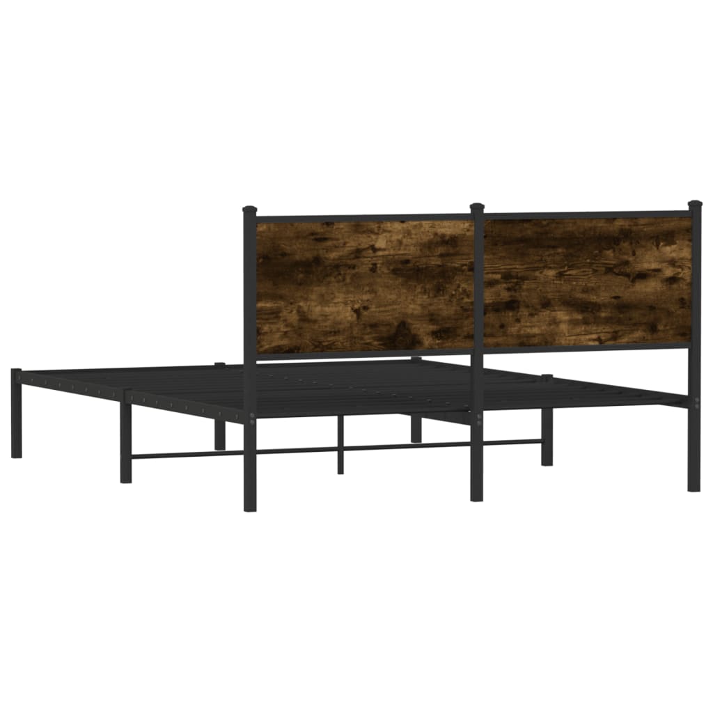 Metal Bed Frame without Mattress Smoked Oak 150x200 cm King Size