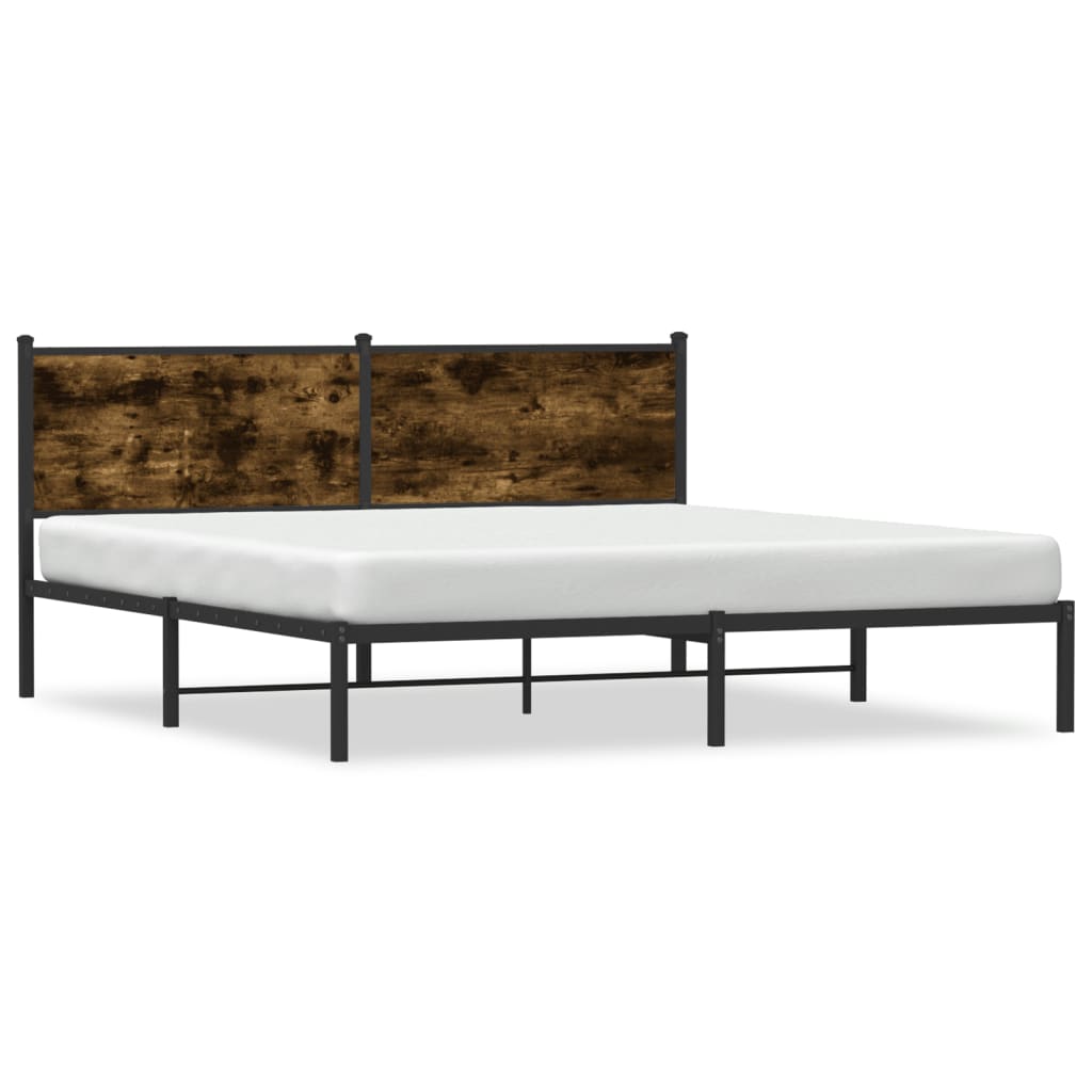 Metal Bed Frame without Mattress Smoked Oak 183x213 cm
