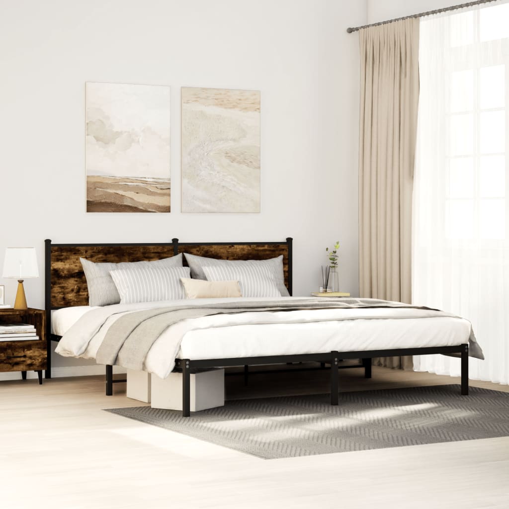 Metal Bed Frame without Mattress Smoked Oak 183x213 cm