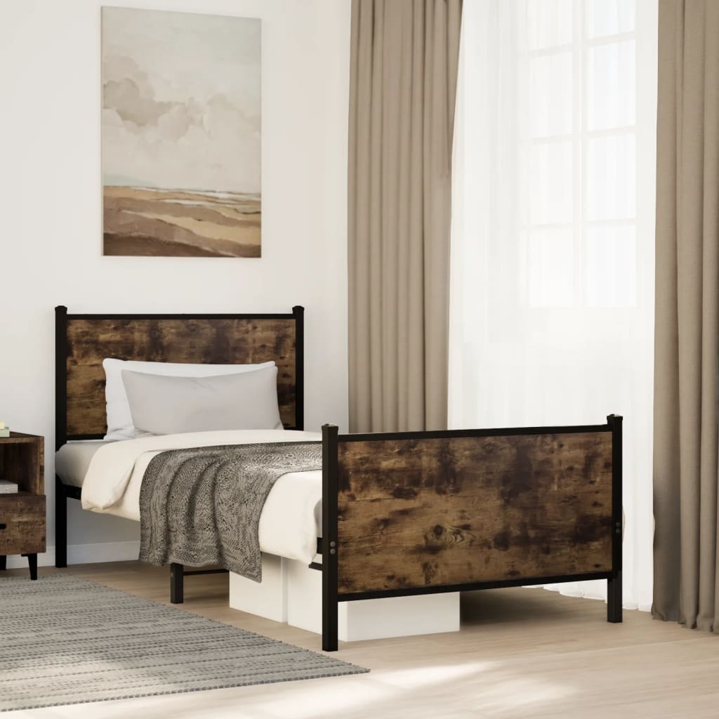 Metal Bed Frame without Mattress Smoked Oak 75x190 cm Small Single
