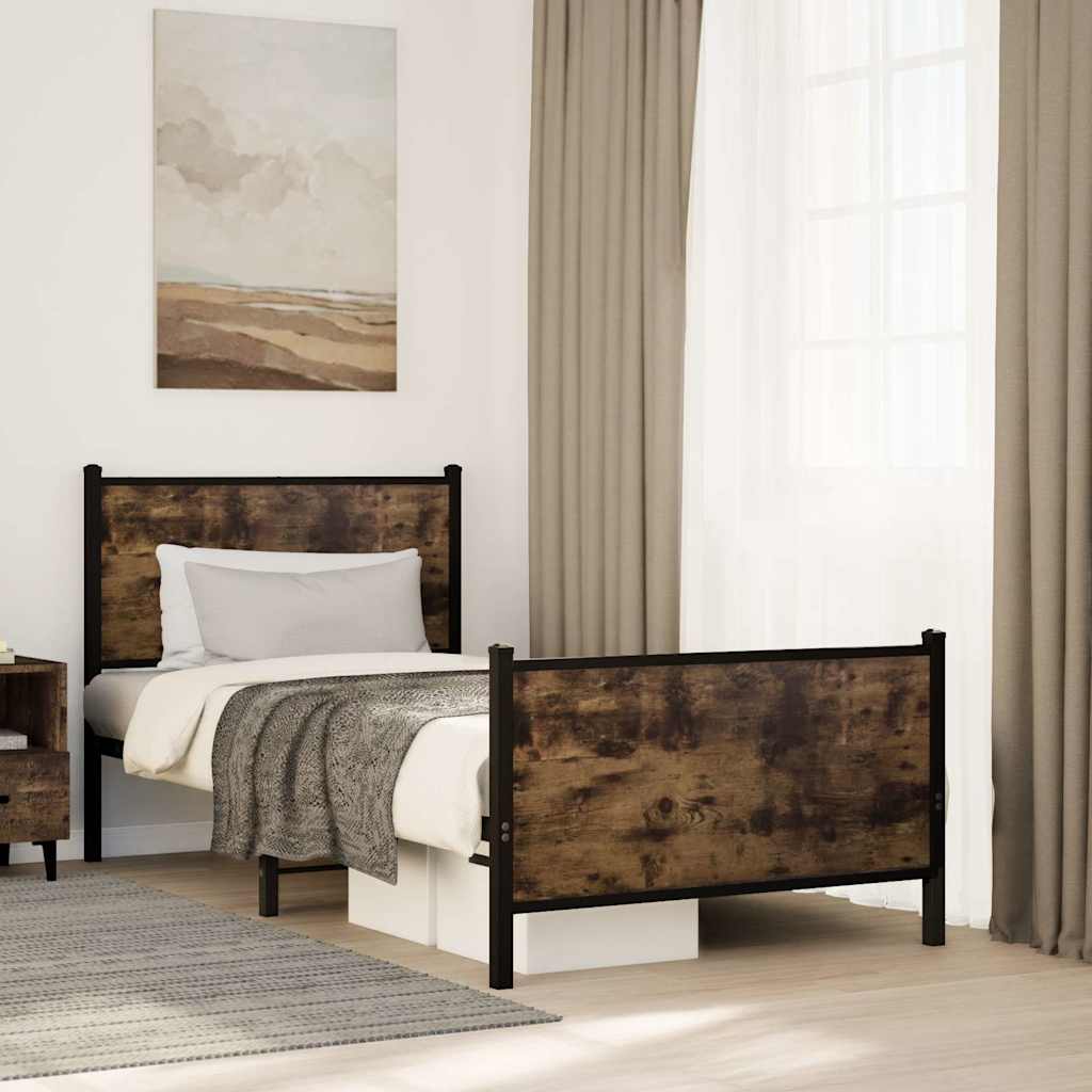 Metal Bed Frame without Mattress Smoked Oak 80x200 cm