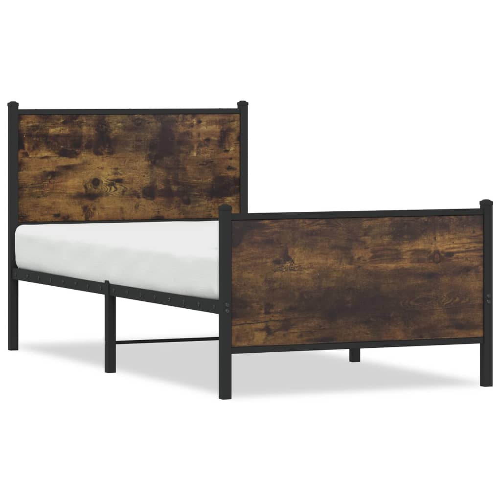 Metal Bed Frame without Mattress Smoked Oak 90x200 cm