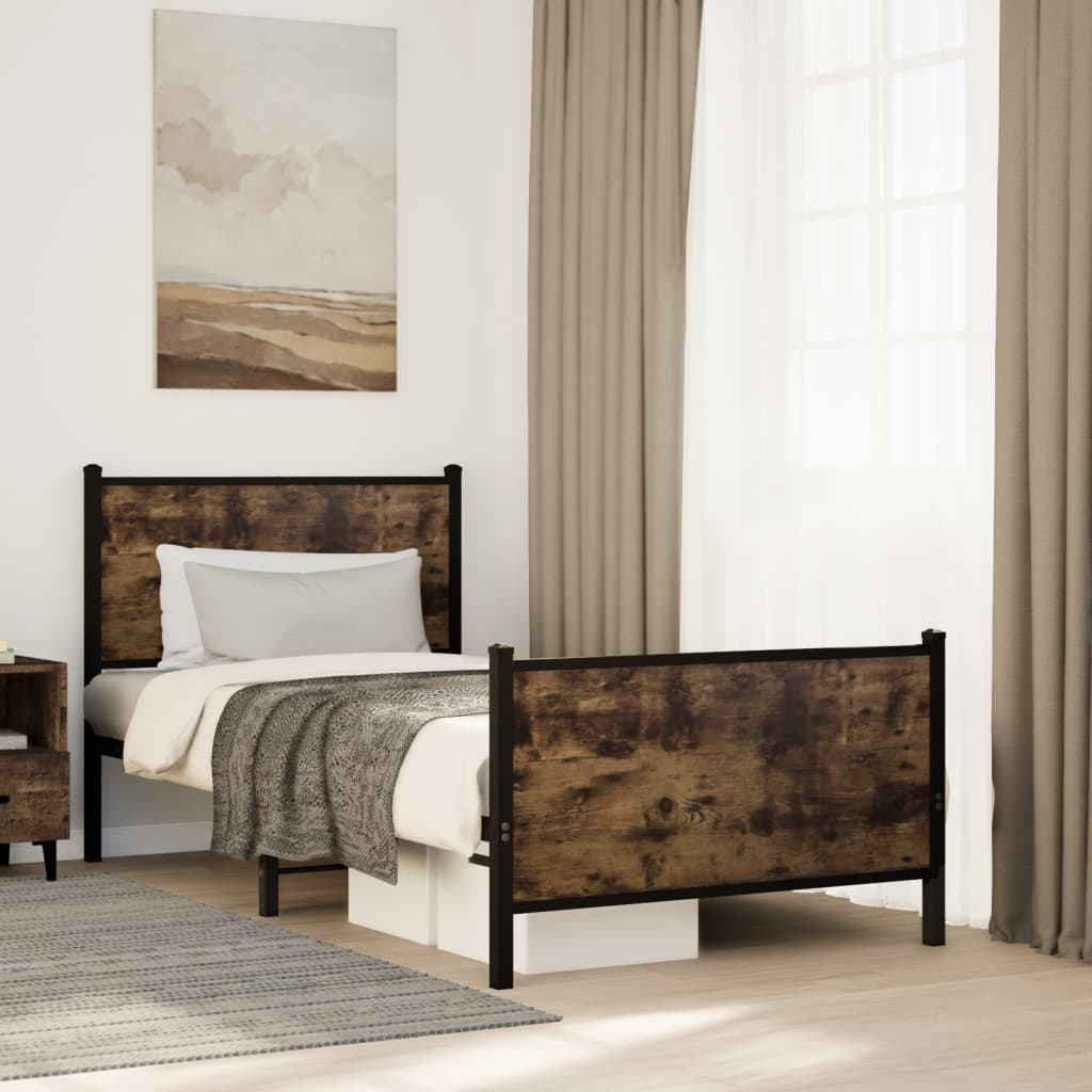 Metal Bed Frame without Mattress Smoked Oak 90x200 cm