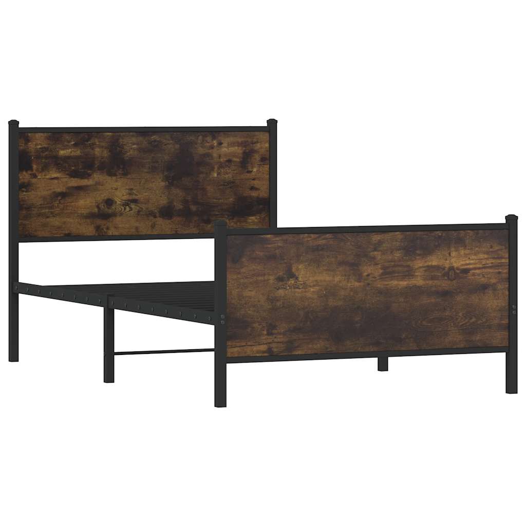 Metal Bed Frame without Mattress Smoked Oak 100x190 cm