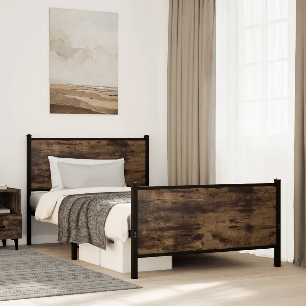 Metal Bed Frame without Mattress Smoked Oak 100x200 cm
