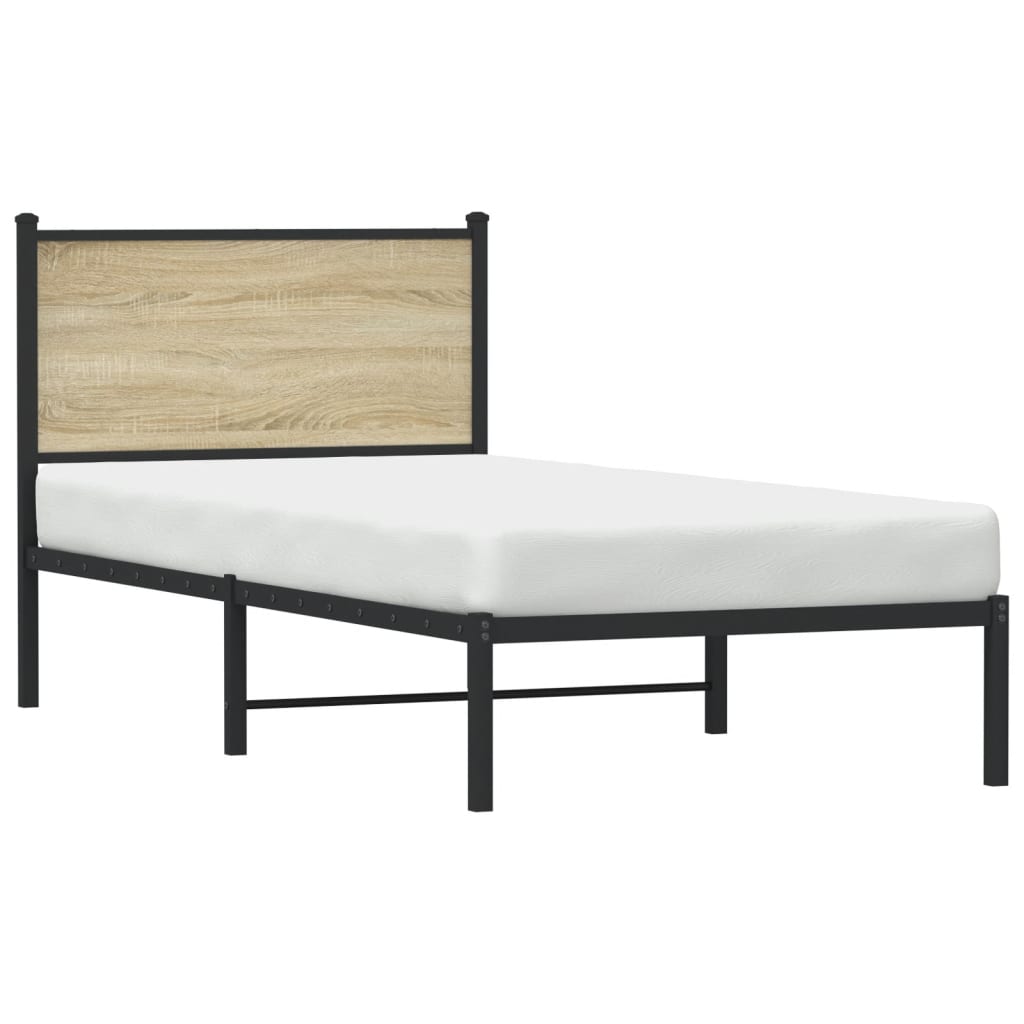 Metal Bed Frame without Mattress Sonoma Oak 75x190 cm Small Single