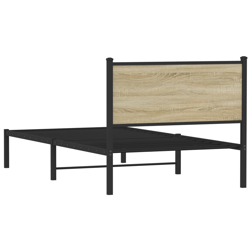 Metal Bed Frame without Mattress Sonoma Oak 100x190 cm