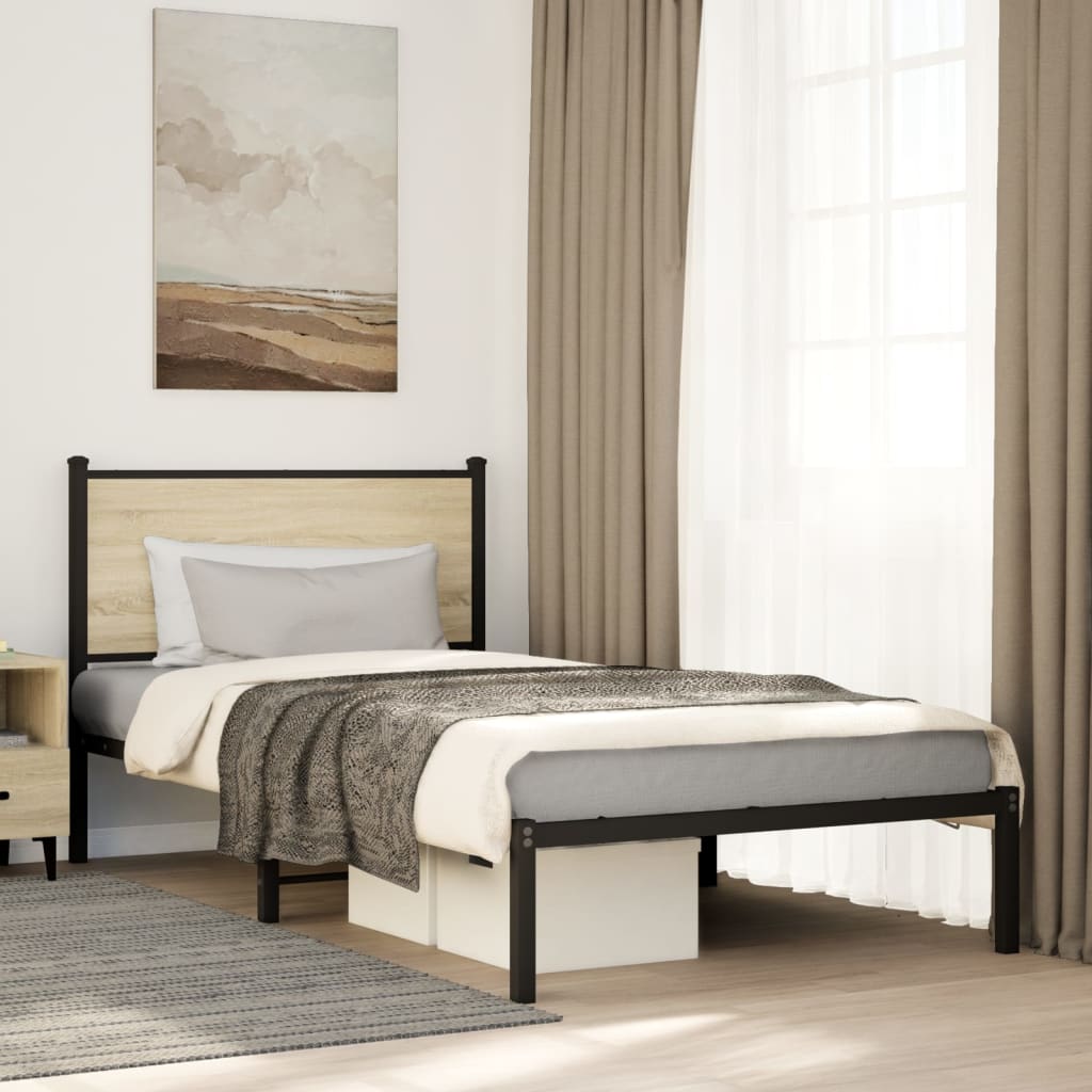 Metal Bed Frame without Mattress Sonoma Oak 100x200 cm